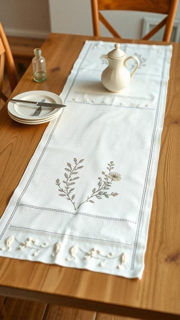 Botanical Embroidered Linen Table Runners