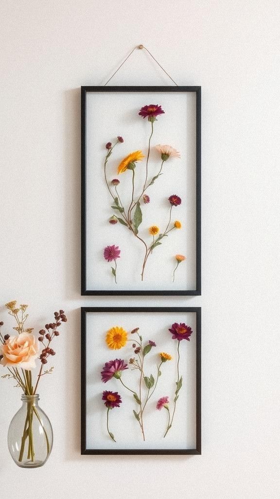 Pressed Flower Art Framed In Glass Panels