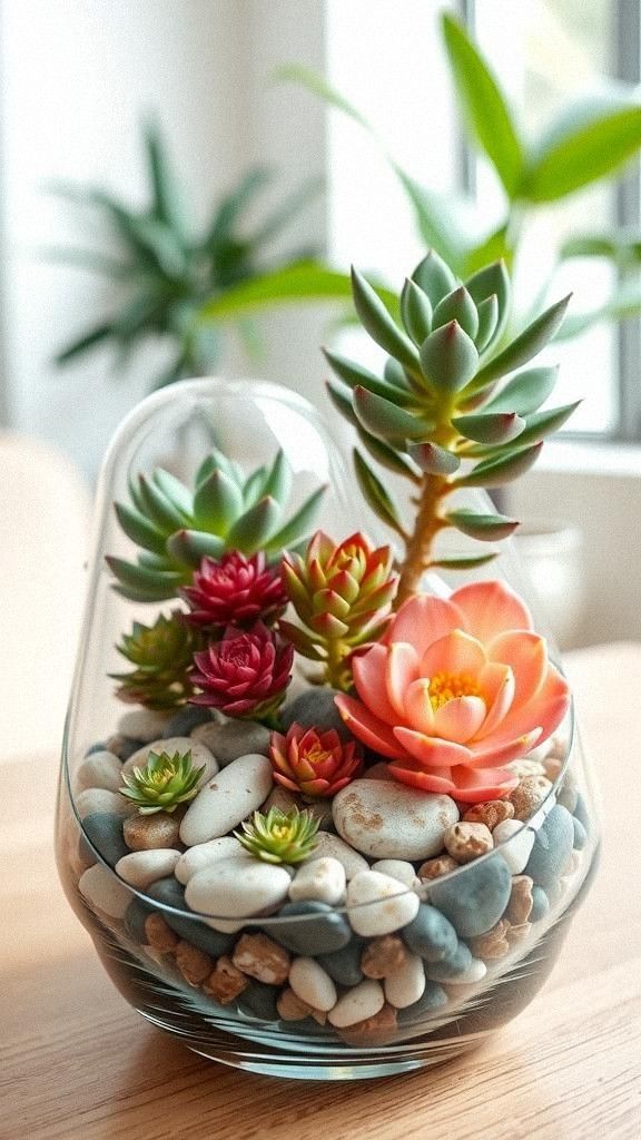 Succulent Terrariums With Decorative Pebbles
