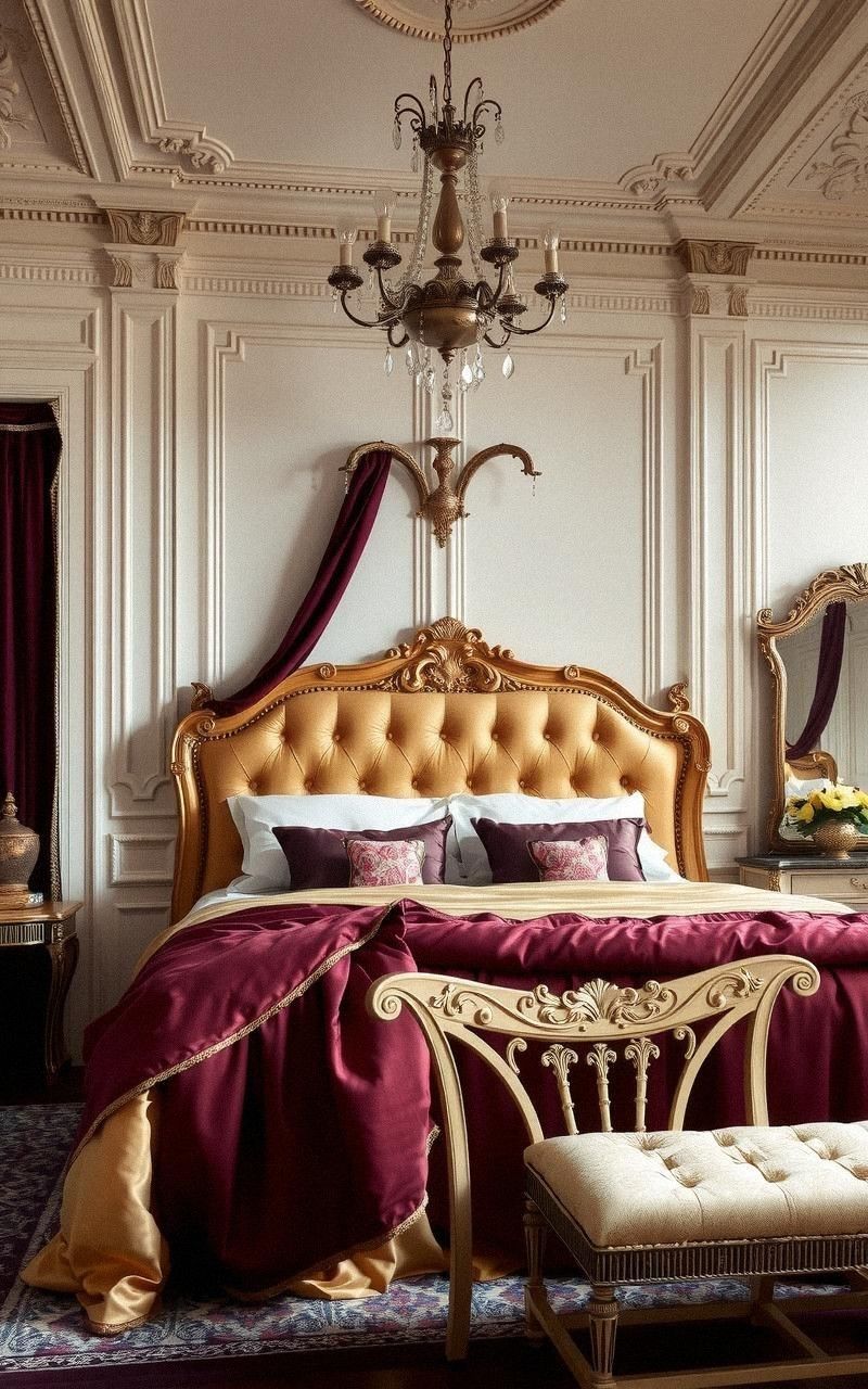 Elegant Regency Vintage Bedroom with Luxurious Fabrics