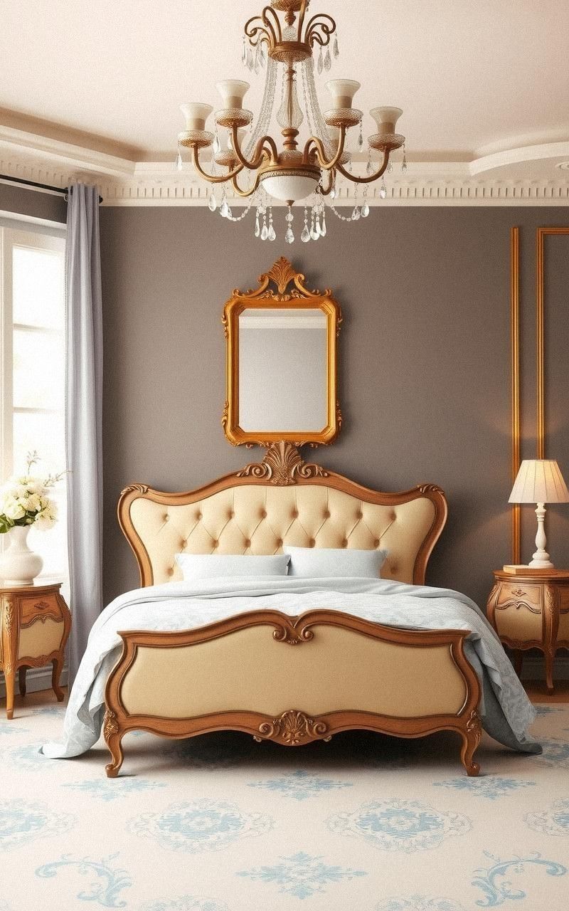 French Provincial Vintage Bedroom with Ornate Detailing