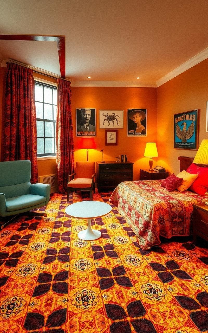 Retro 70s Vintage Bedroom with Bold Patterns