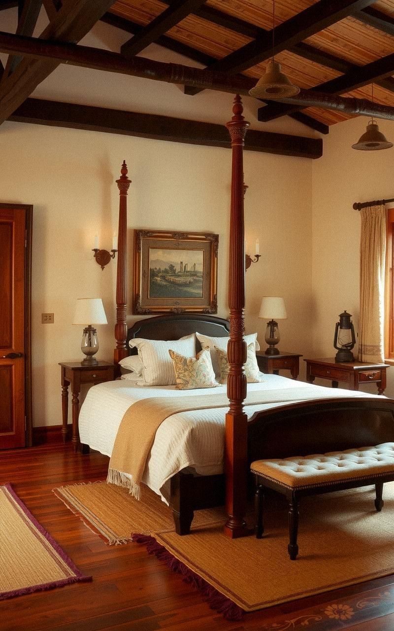 Traditional Colonial Vintage Bedroom with Warm Woods