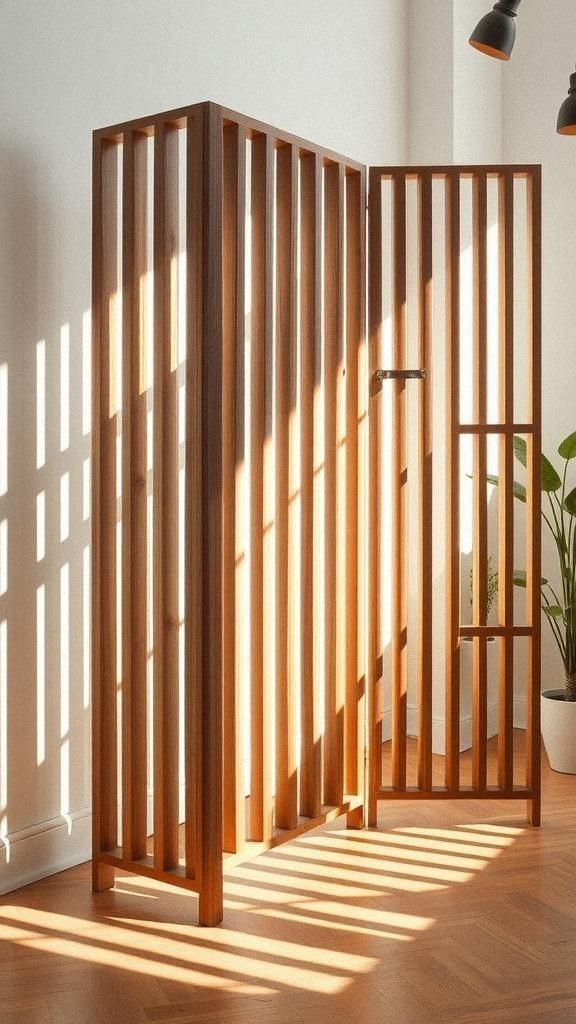 Geometric Wooden Slat Divider With Light Play