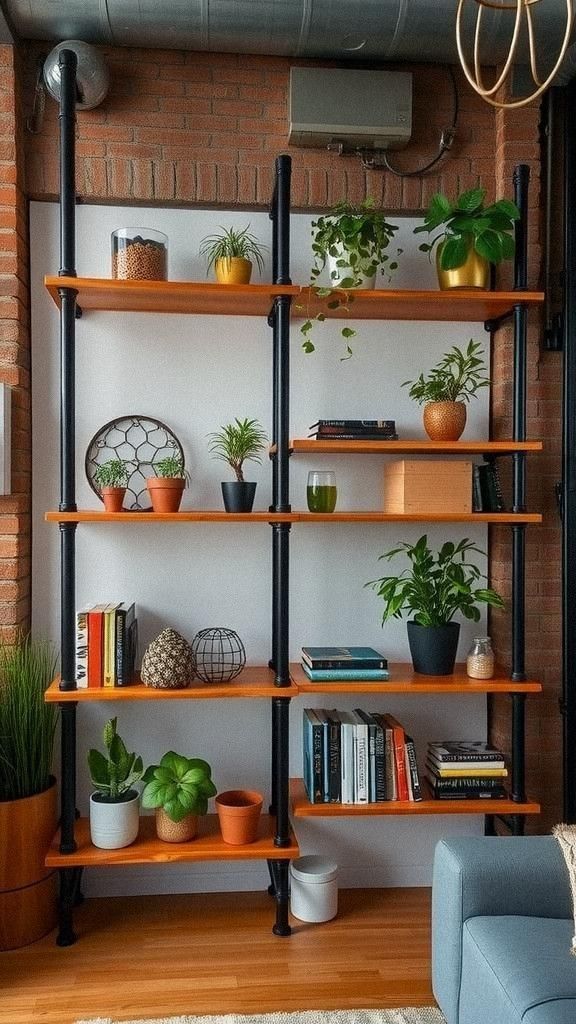 Industrial Pipe And Wood Divider For Modern Spaces