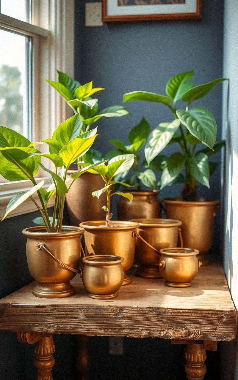 Incorporate Brass Planters for Greenery