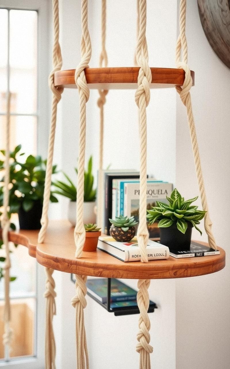 Rustic Macramé Shelf Hanger For Stylish Storage