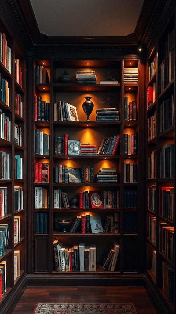 Classic Wooden Bookshelves With Warm Lighting