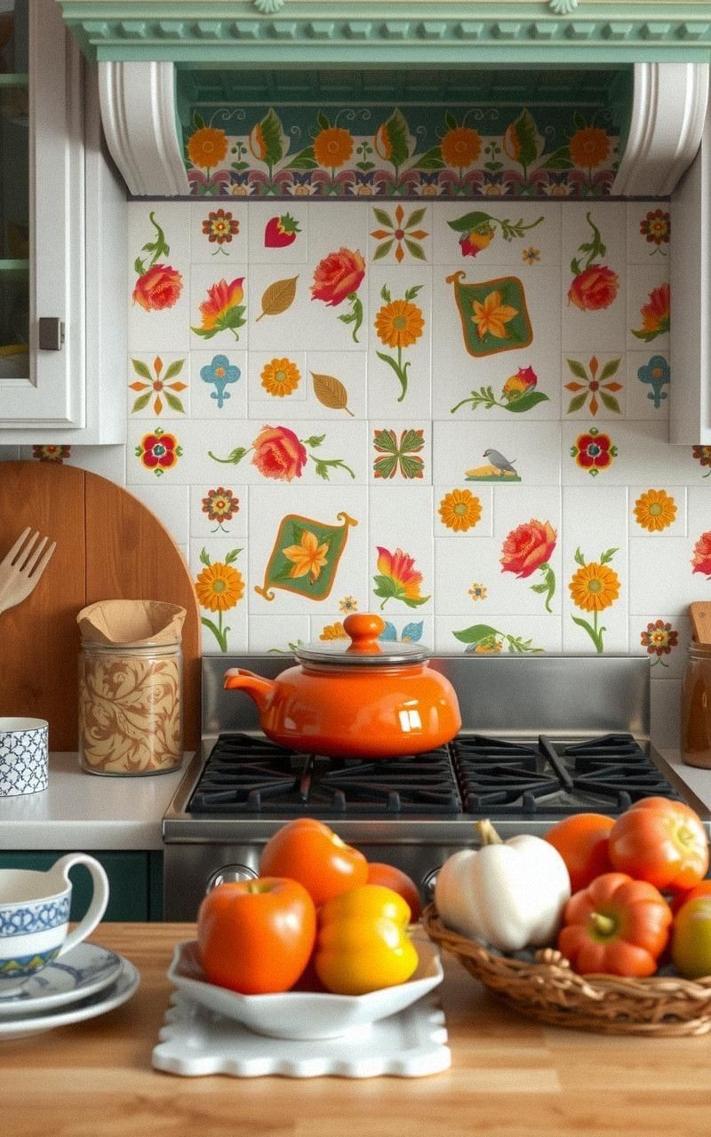 Hand-Painted Tiles For Colorful Backsplash