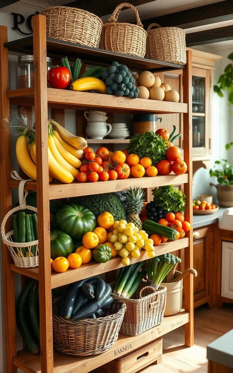 Open Wooden Racks For Storing Fresh Produce