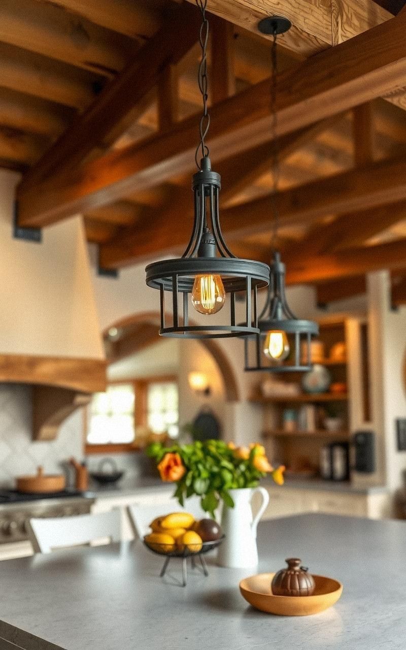 Rustic Pendant Lighting With Wrought Iron Fixtures