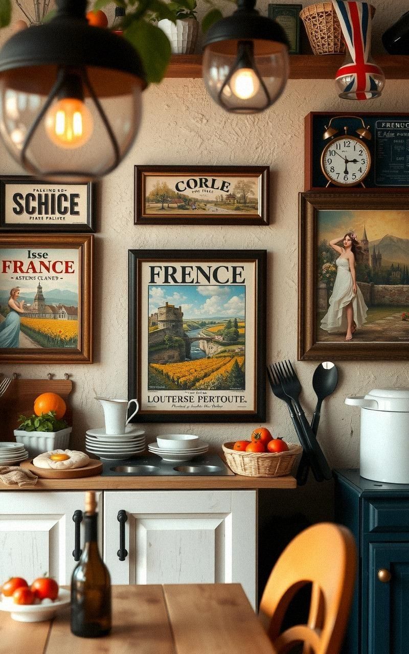 Vintage French Posters Framed On Walls