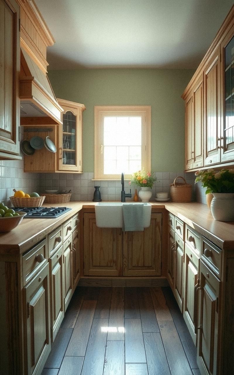 Warm Distressed Wood Cabinets For Rustic Charm