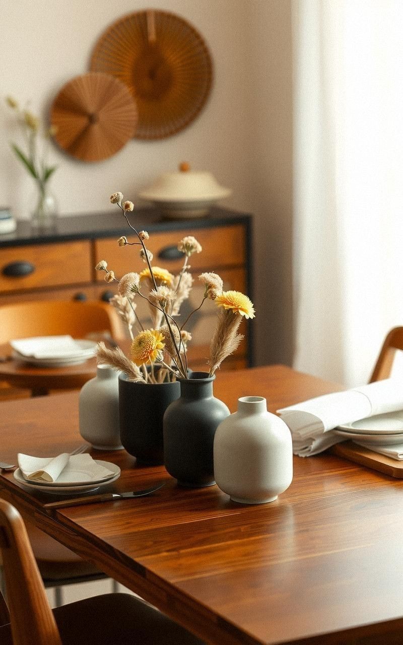 Vintage Ceramic Vases On The Dining Table
