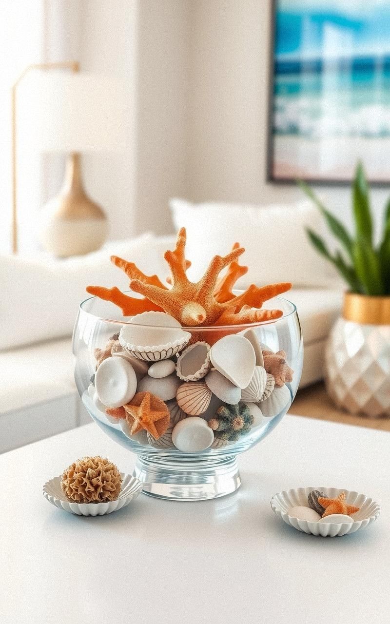 Use Decorative Shells and Coral Pieces Sparingly