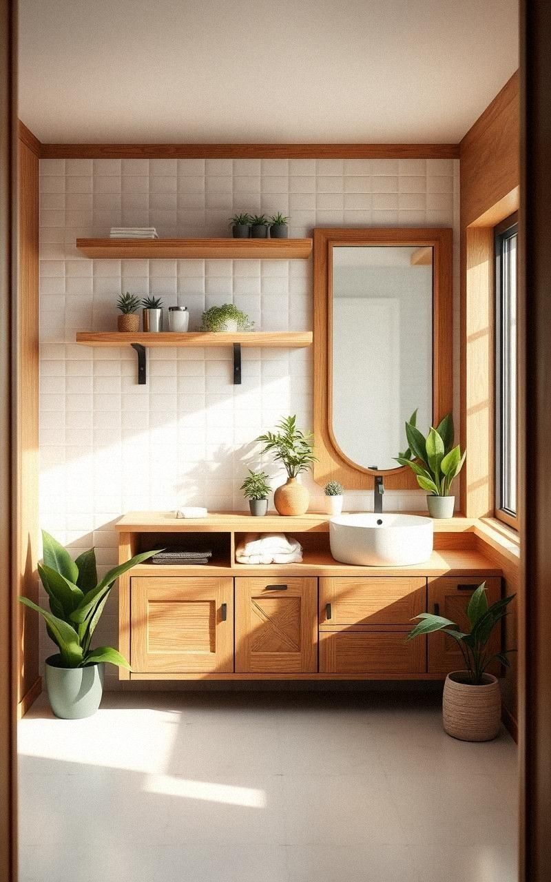 Wooden Accents for Warm Bathroom Vibes