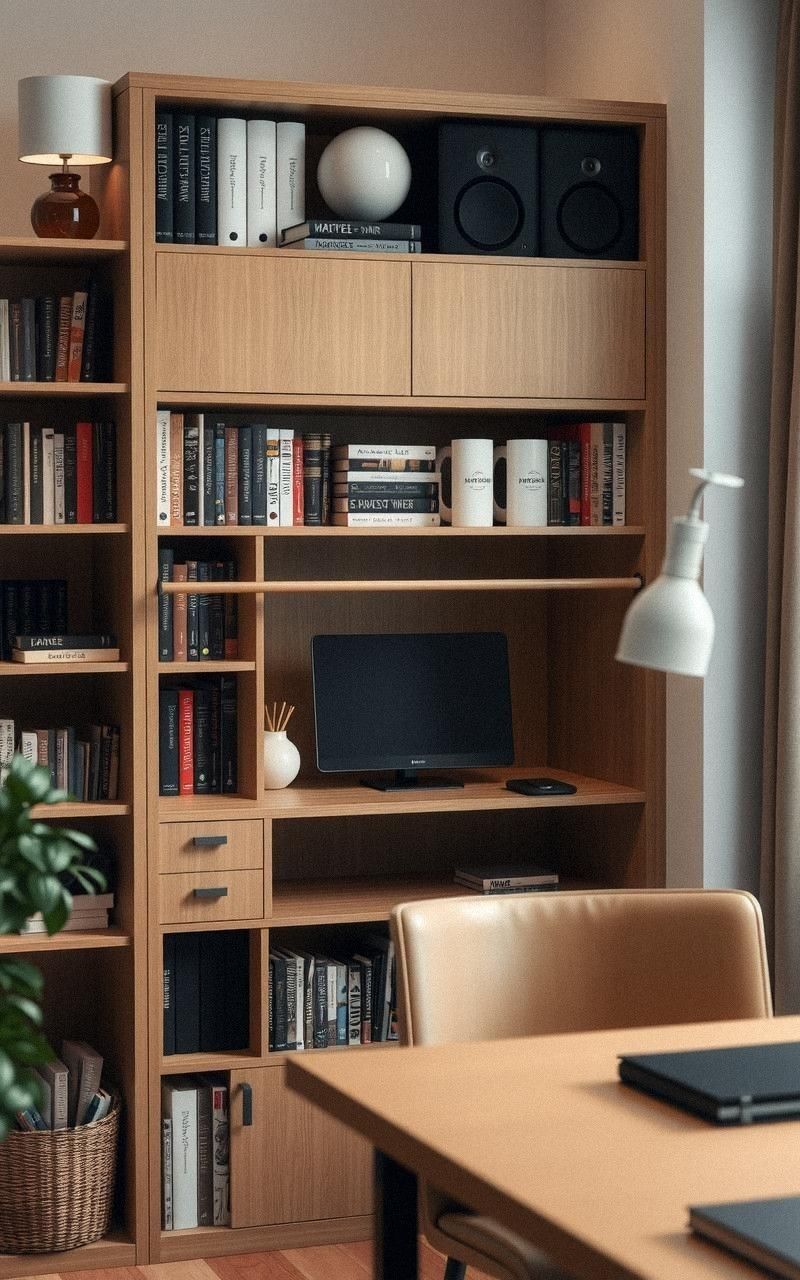 Hidden Desk Inside a Bookshelf Unit