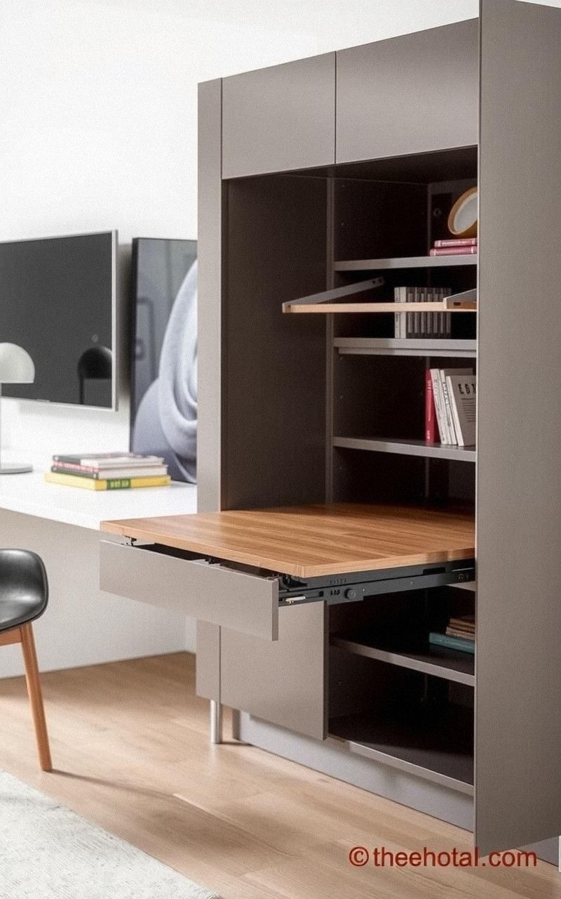 Sliding Desk That Tucks Into a Cabinet