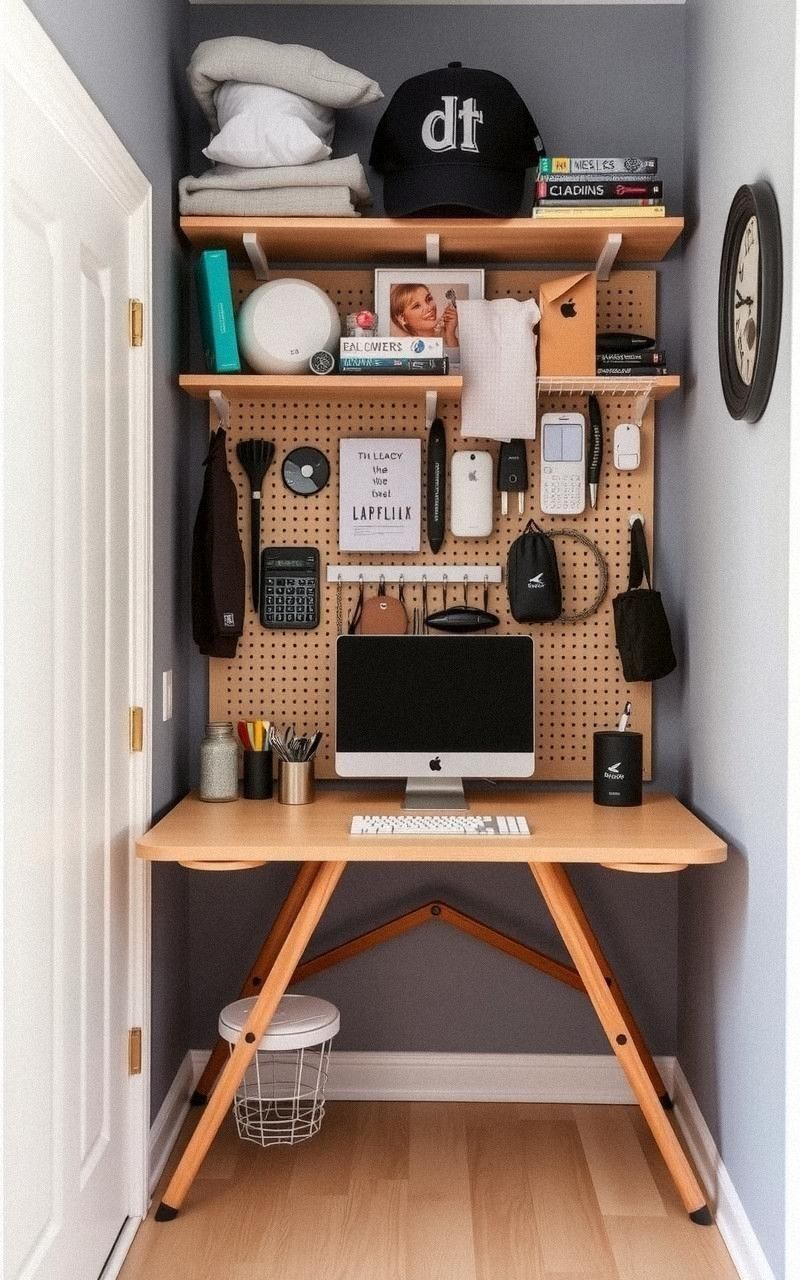 Wall-Mounted Storage Panels With Desk Attachment