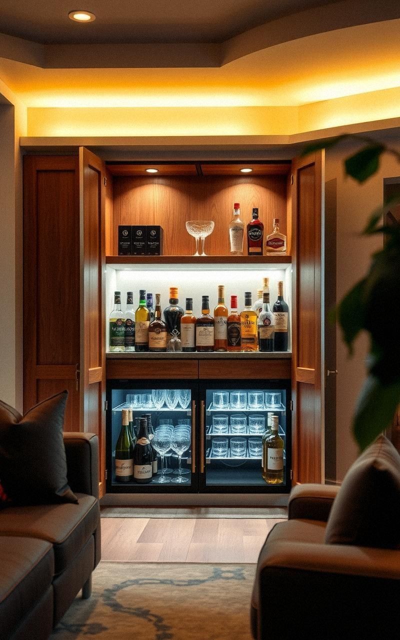Built-In Bar Cabinet With Hidden Storage