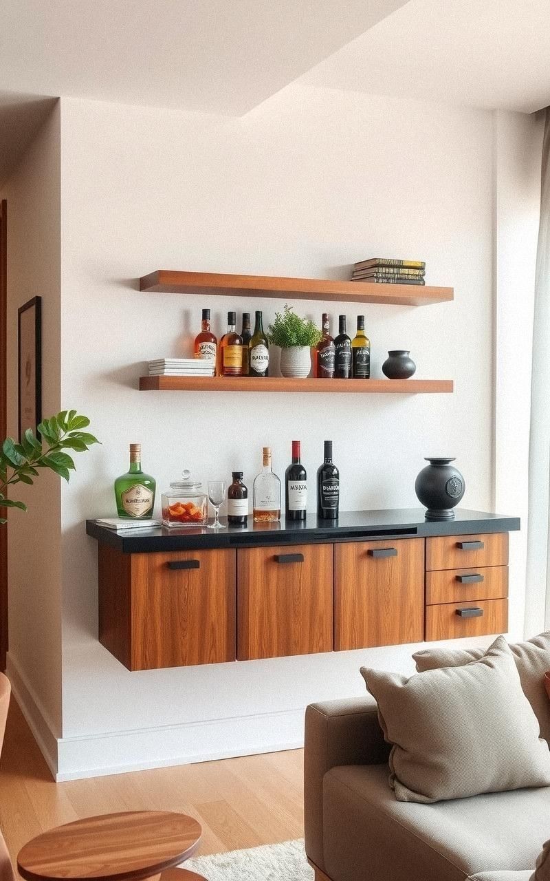 Floating Wall-Mounted Bar With Space Saving