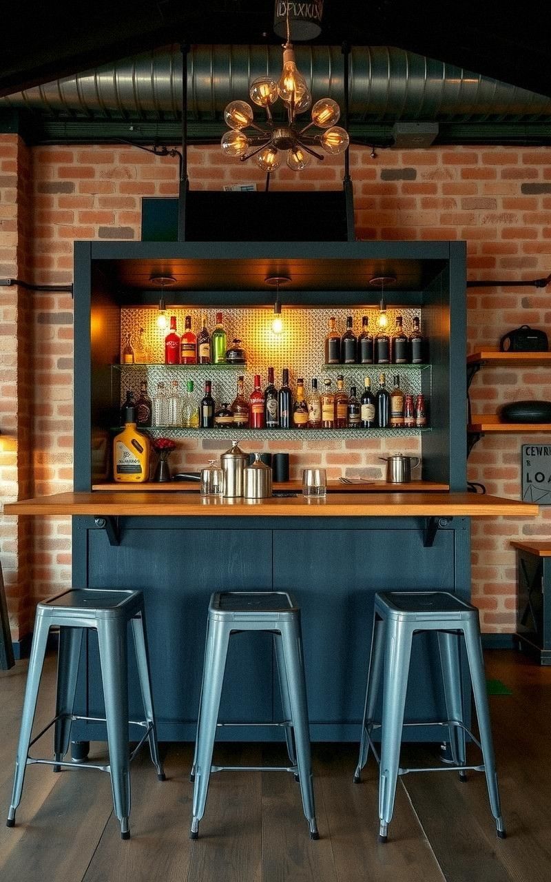 Industrial Style Bar With Metal Accents