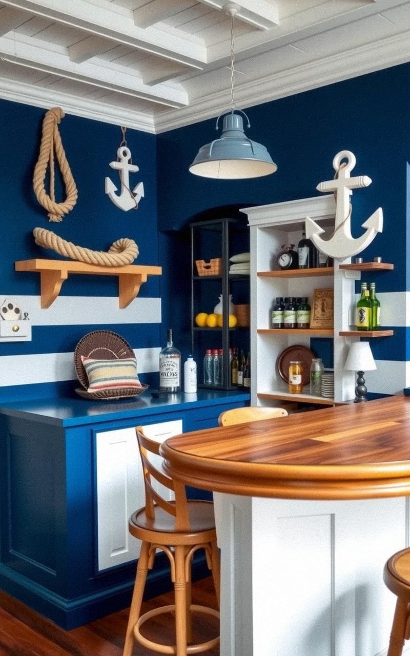 Maritime Nautical Themed Home Bar Setup