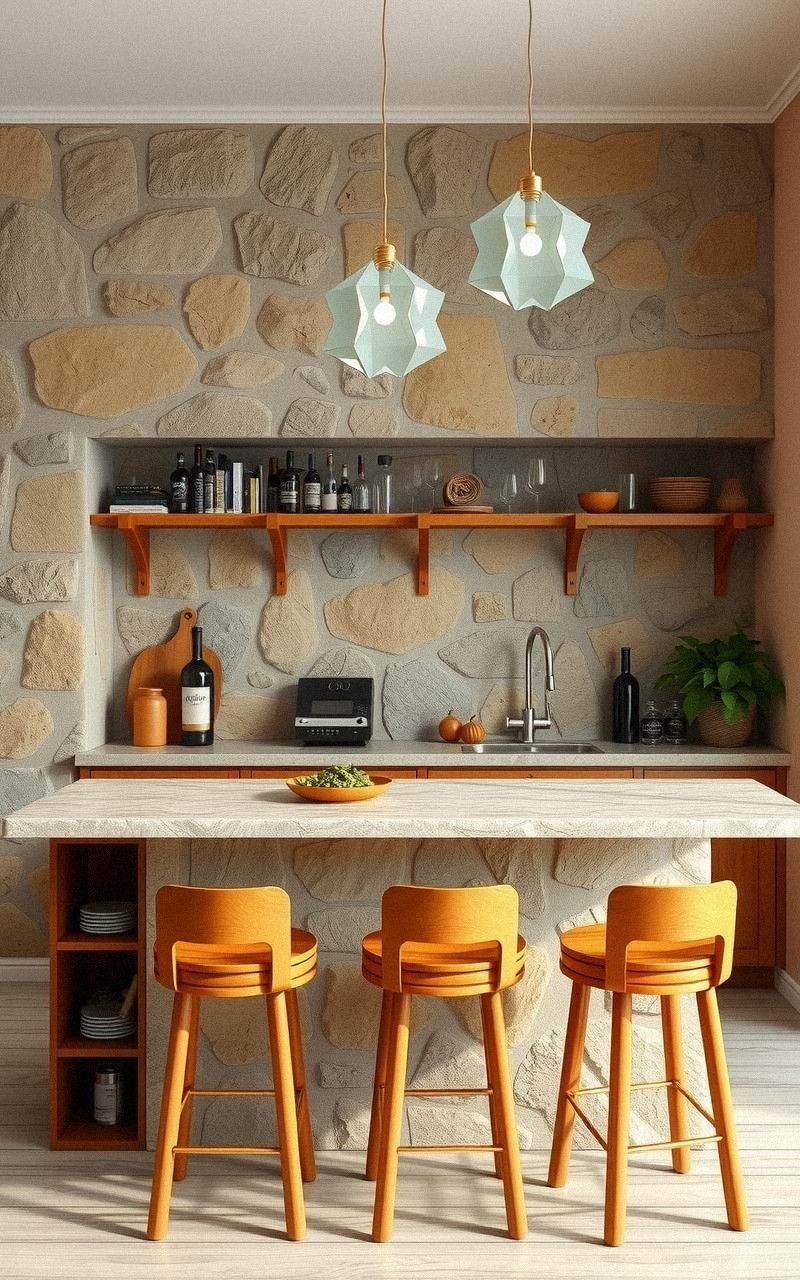 Natural Stone Bar With Organic Textures