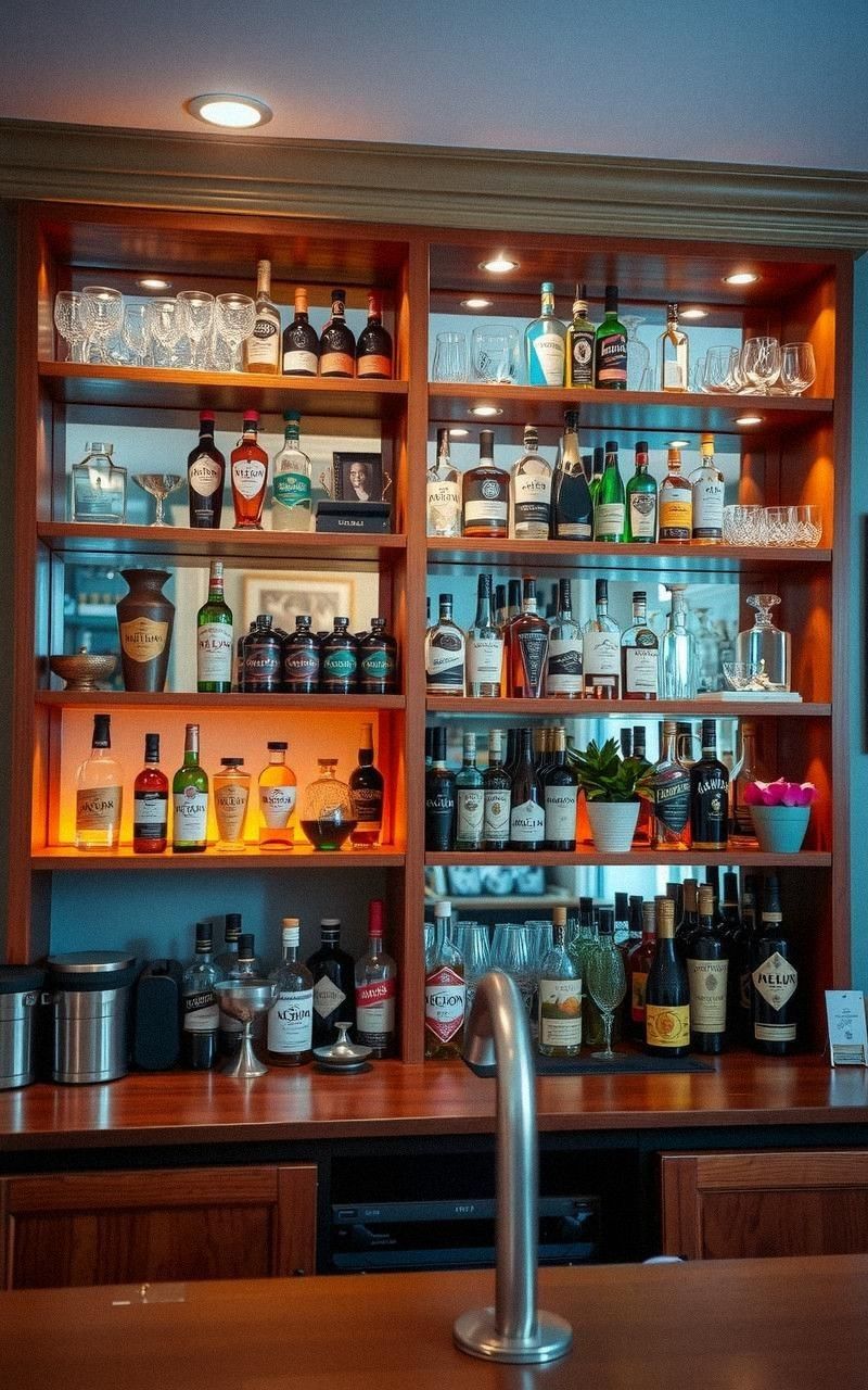Open Shelving Display With Colorful Bottles