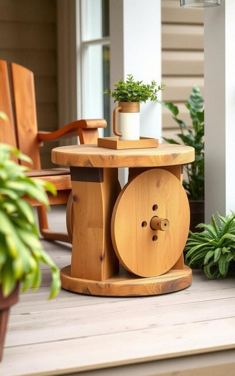 Convert Wooden Spools Into Rustic Side Tables