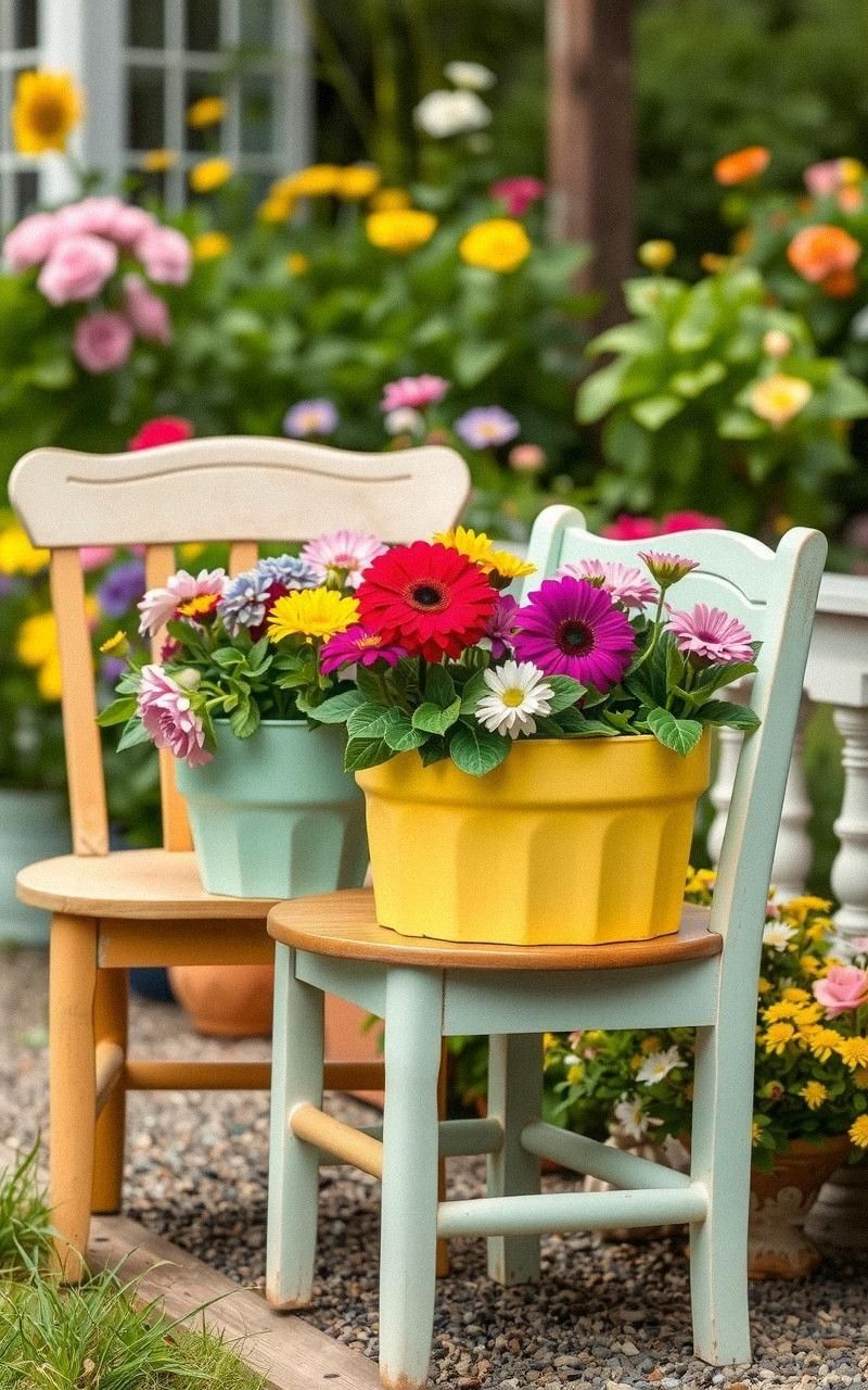 Turn Old Chairs Into a Garden Planter Display