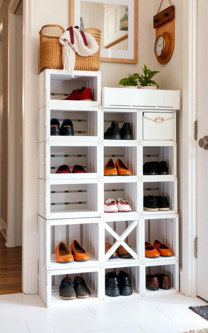 Use Wine Crates to Build a Compact Shoe Rack