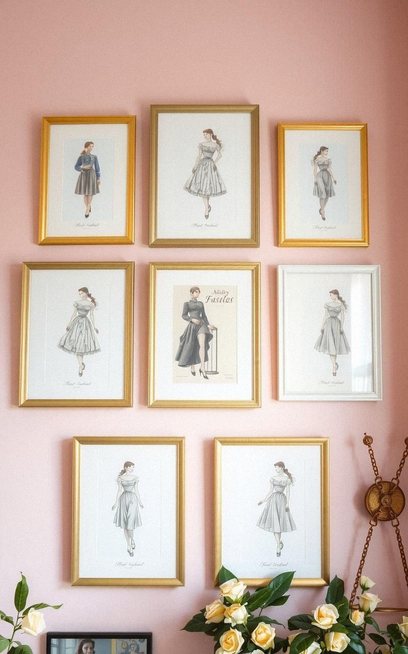Showcase Vintage Fashion Illustrations in Soft Pastels