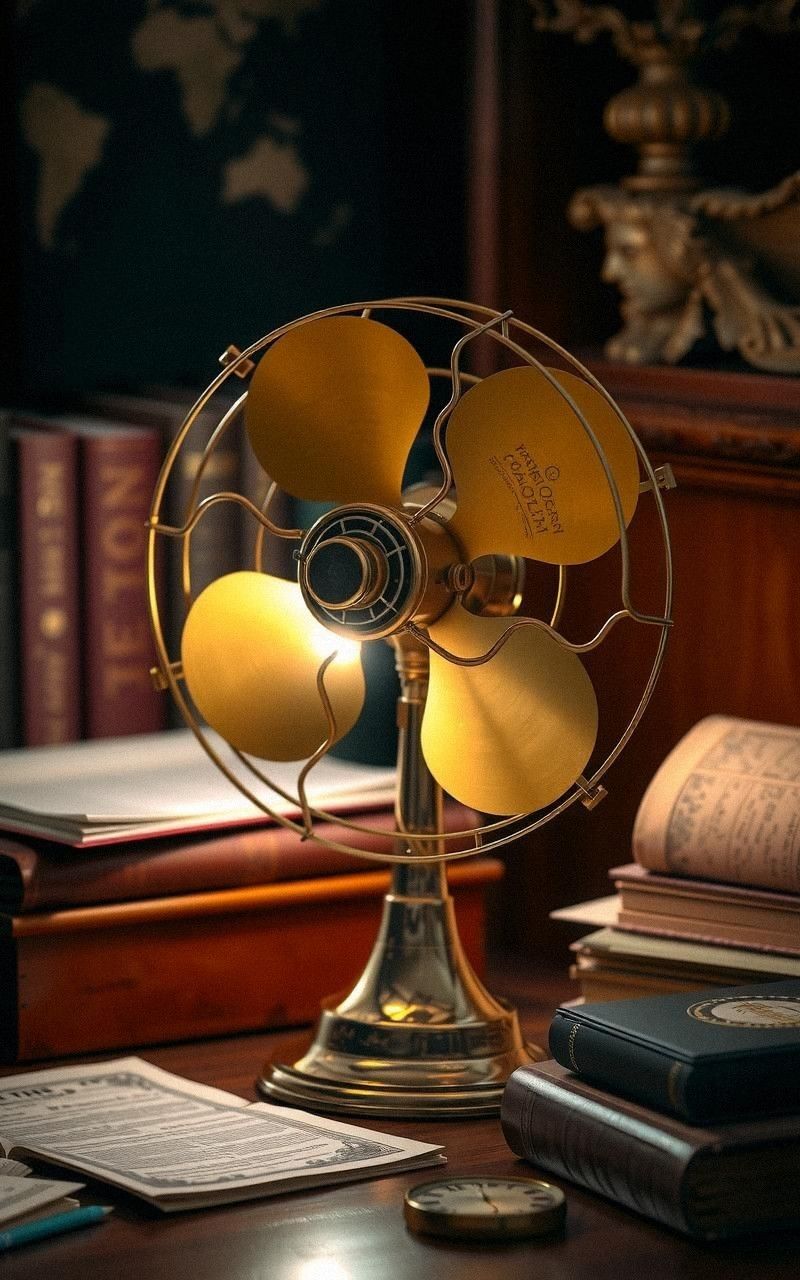 Vintage Brass Desk Fans with Built-In Lights