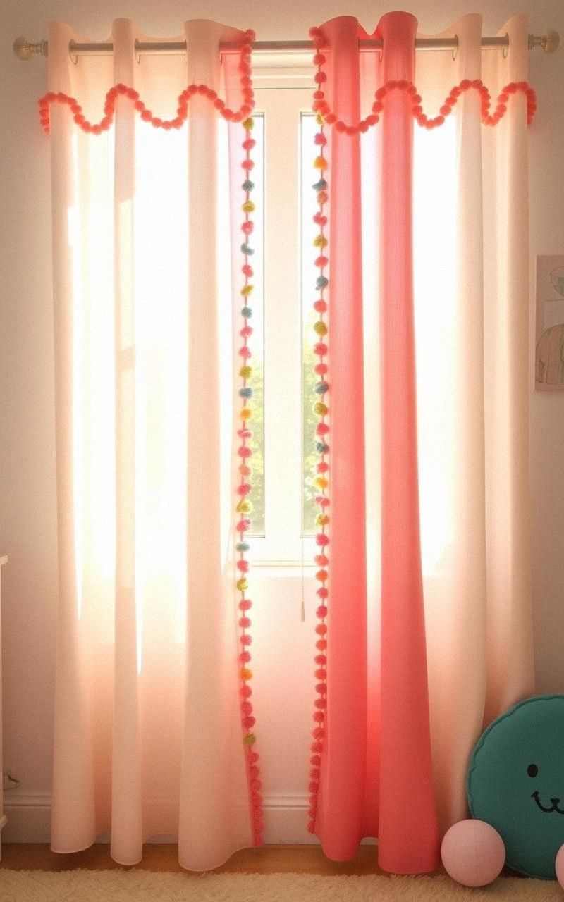 Whimsical Window Curtains with Pom-Poms