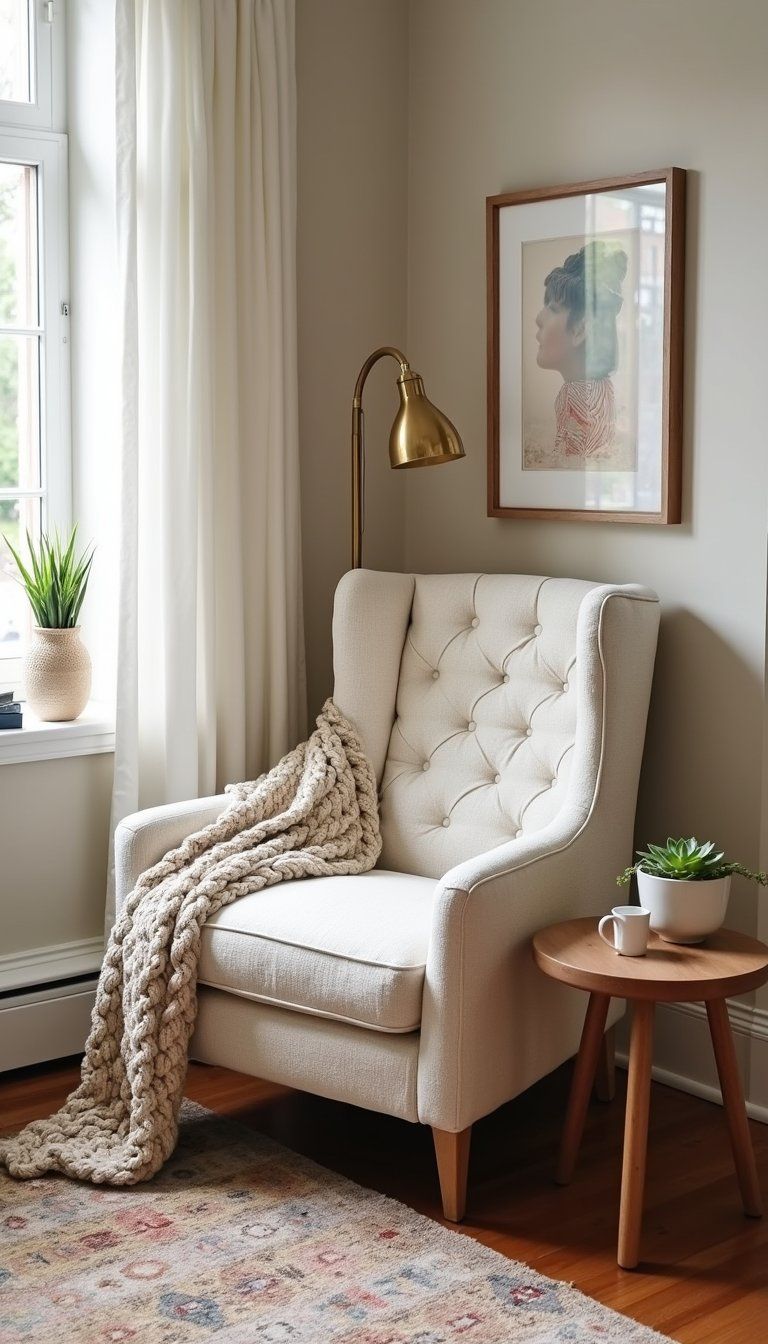 Cozy Reading Nook With Tufted Accent Chair