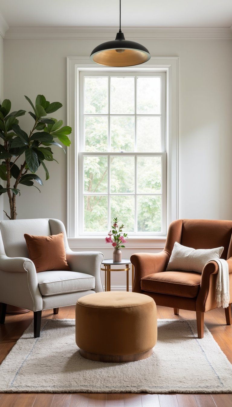 Pairing Two Accent Chairs With a Shared Ottoman