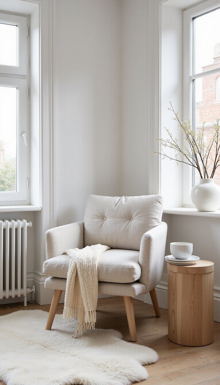 Scandi Neutral Chair With Cozy Textured Throw