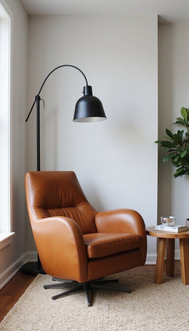 Statement Leather Swivel Chair With Wool Rug