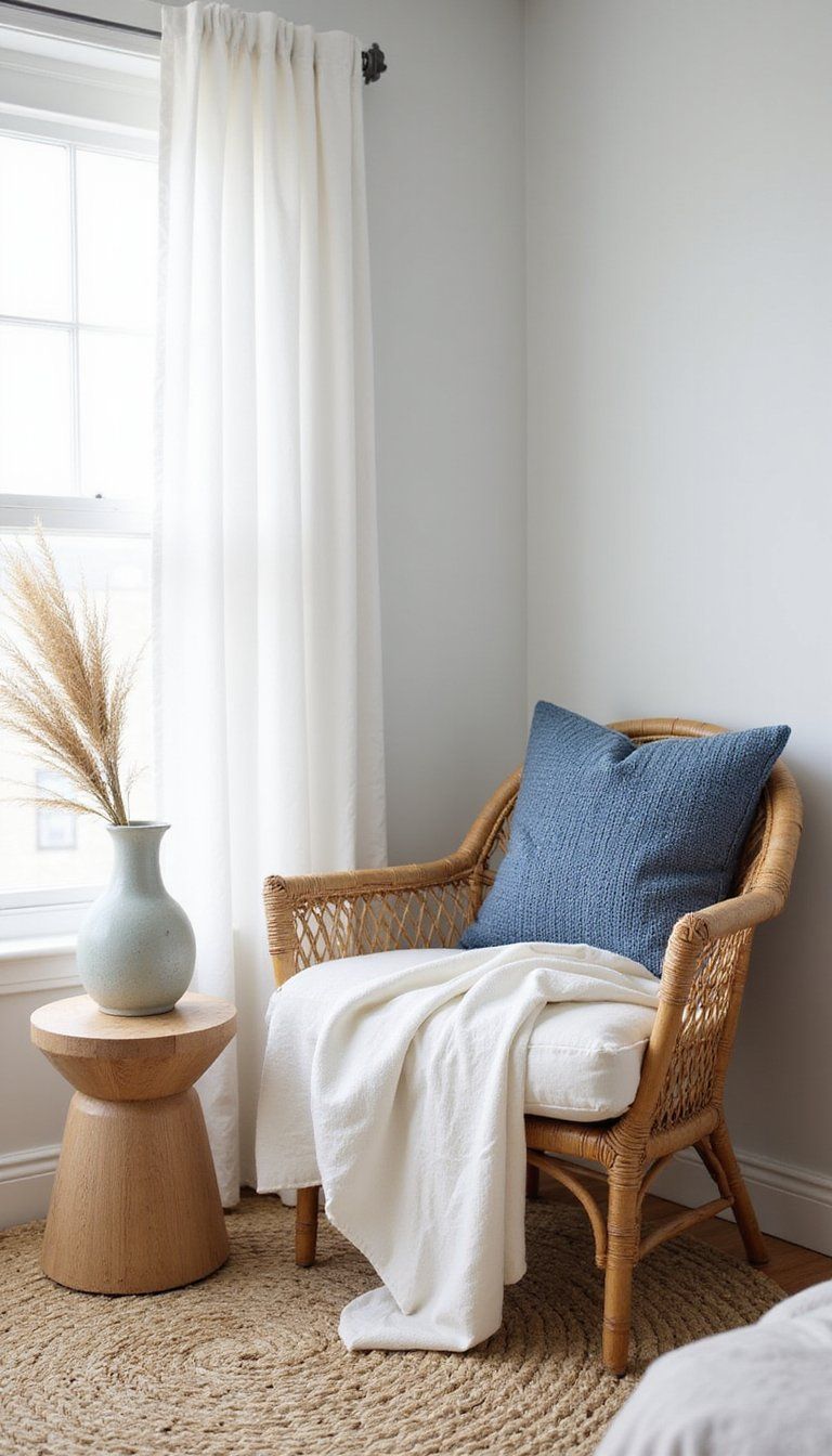 Woven Rattan Chair Paired With Linen Slip