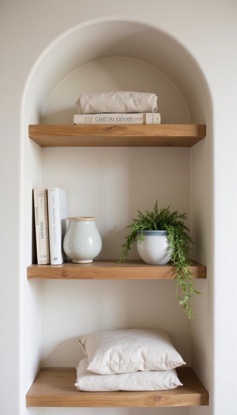 Arched Niche With Floating Oak Display Shelves