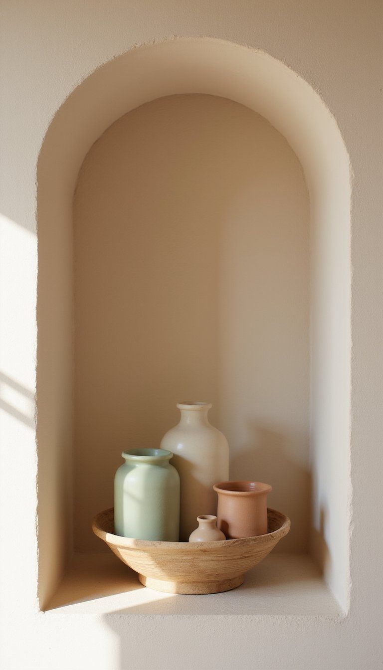 Ceramic Vessel Cluster On Layered Wood Trays