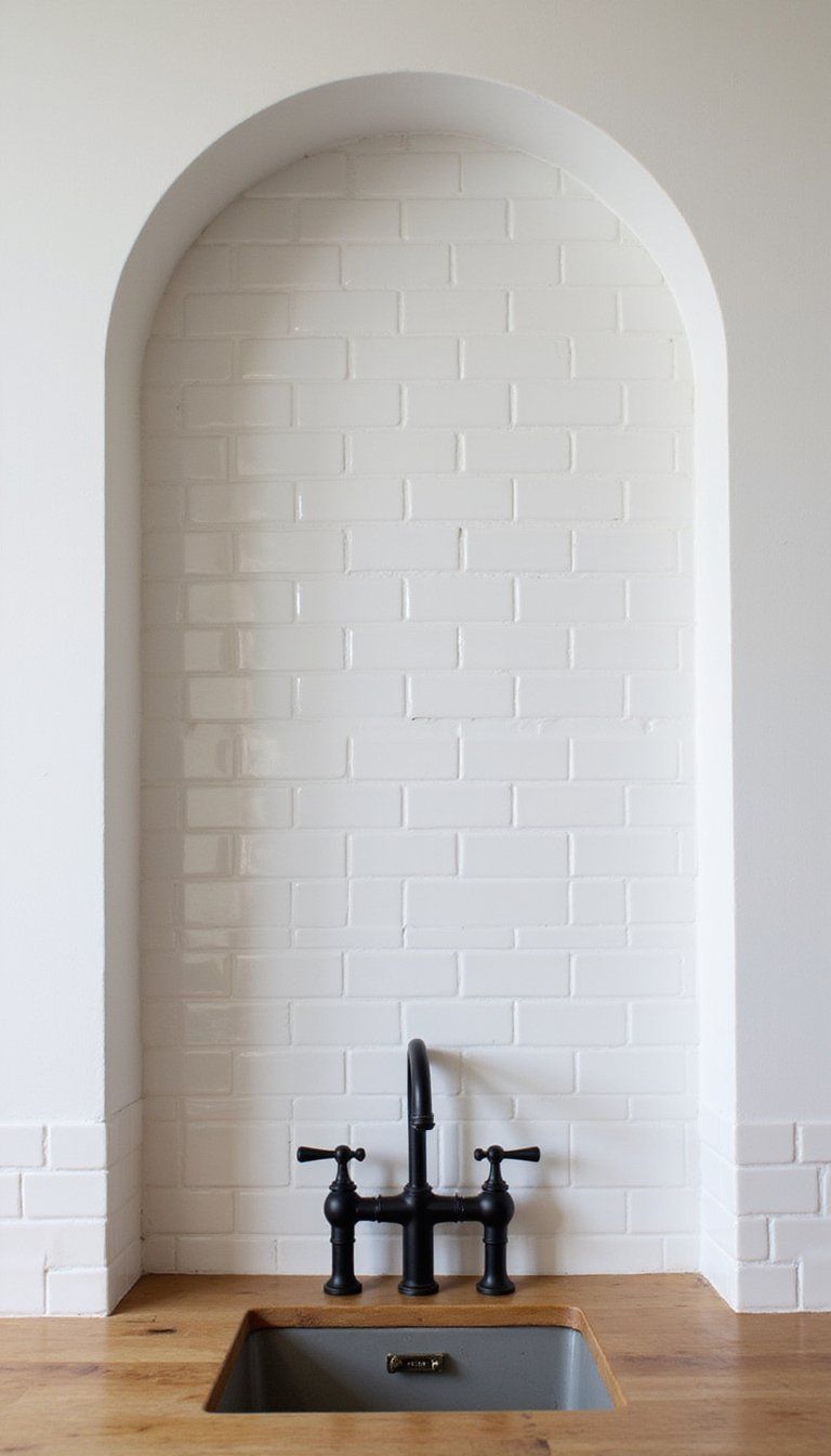 Curved Tile Alcove Behind A Sink Or Stove