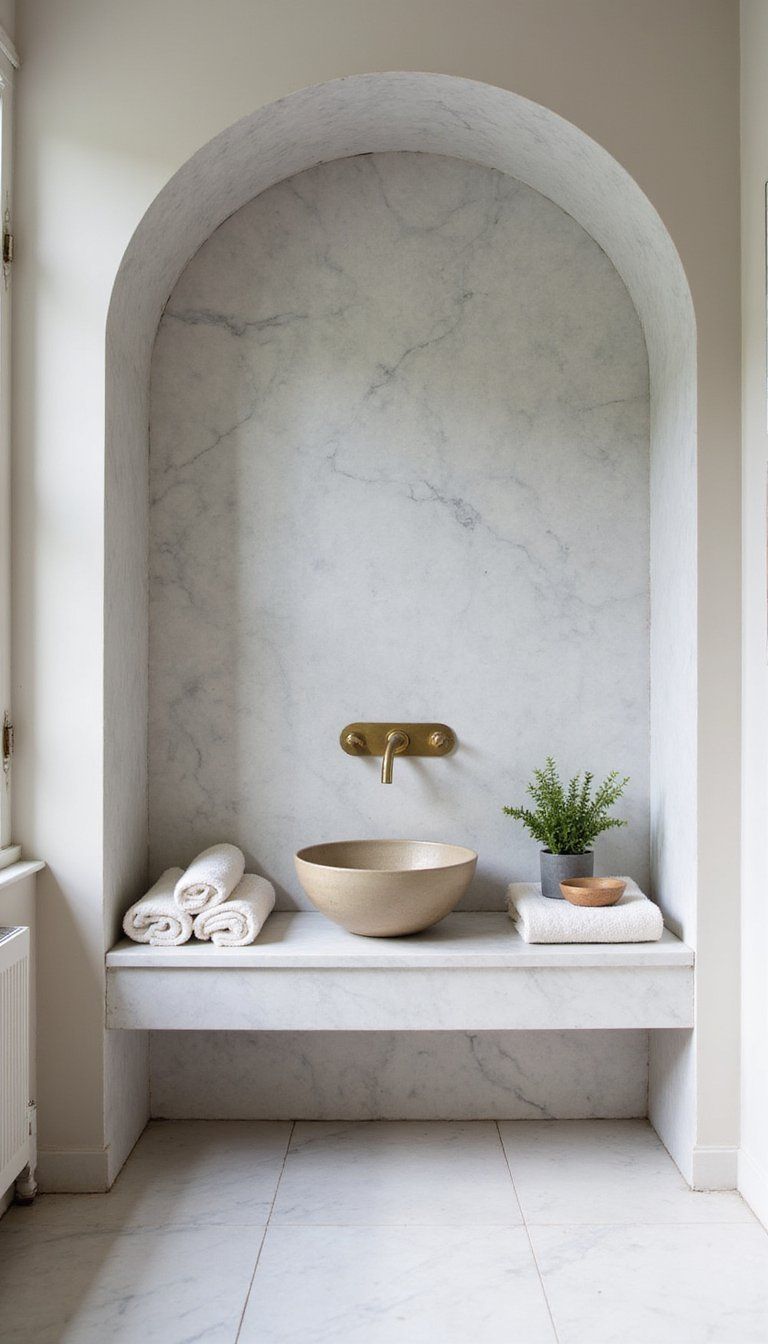 Marble Lined Niche With Brass Accent Hardware