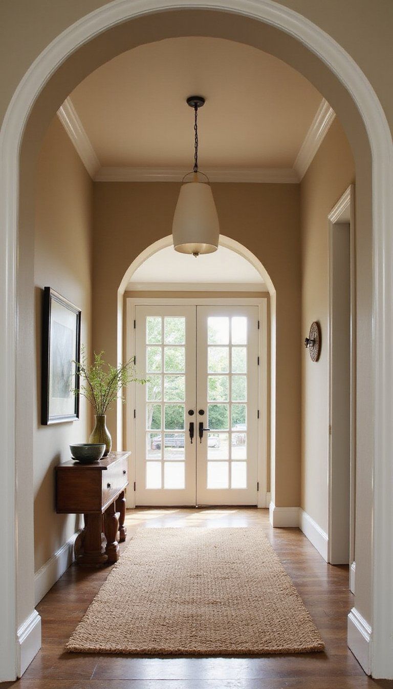 Arched Entry With Statement Pendant Light Overhead