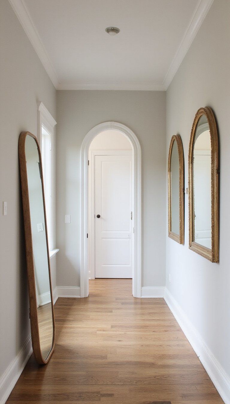 Arched Mirror Ensemble Echoing Doorway Shape And Scale