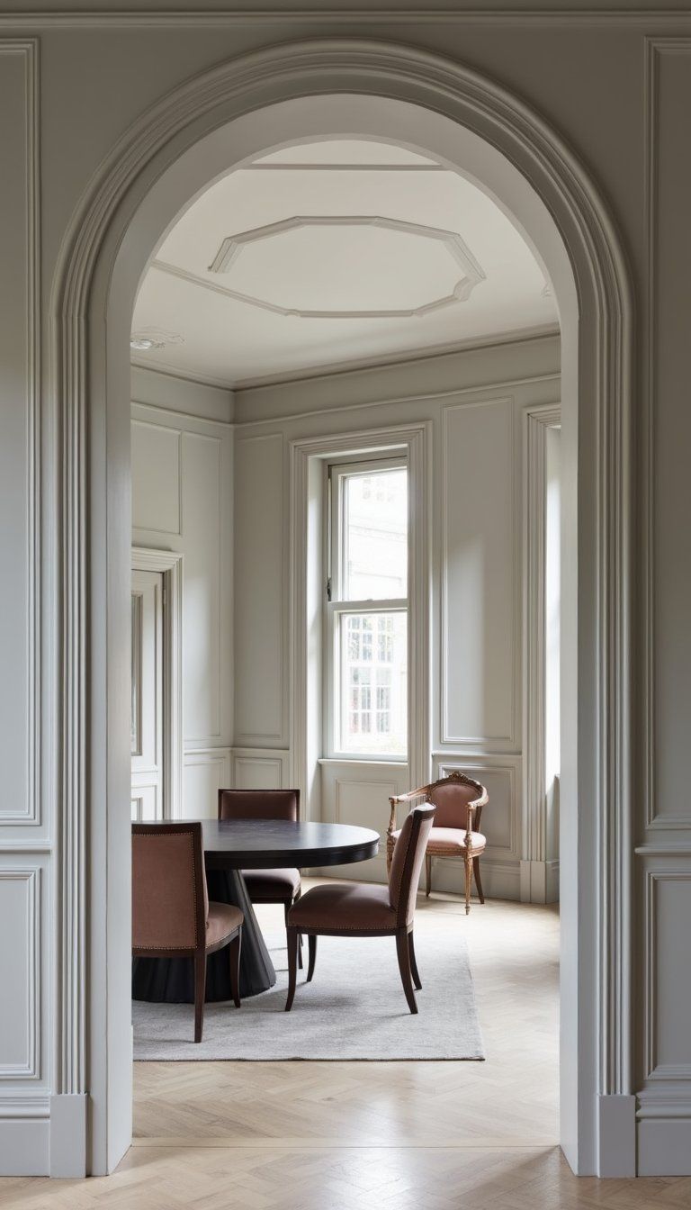 Arched Openings Framed By Fluted Plaster Molding