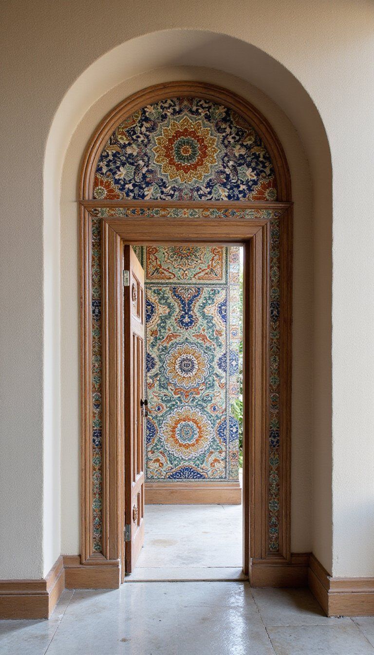 Arched Tile Mosaic Around Doorway For Artistic Flair