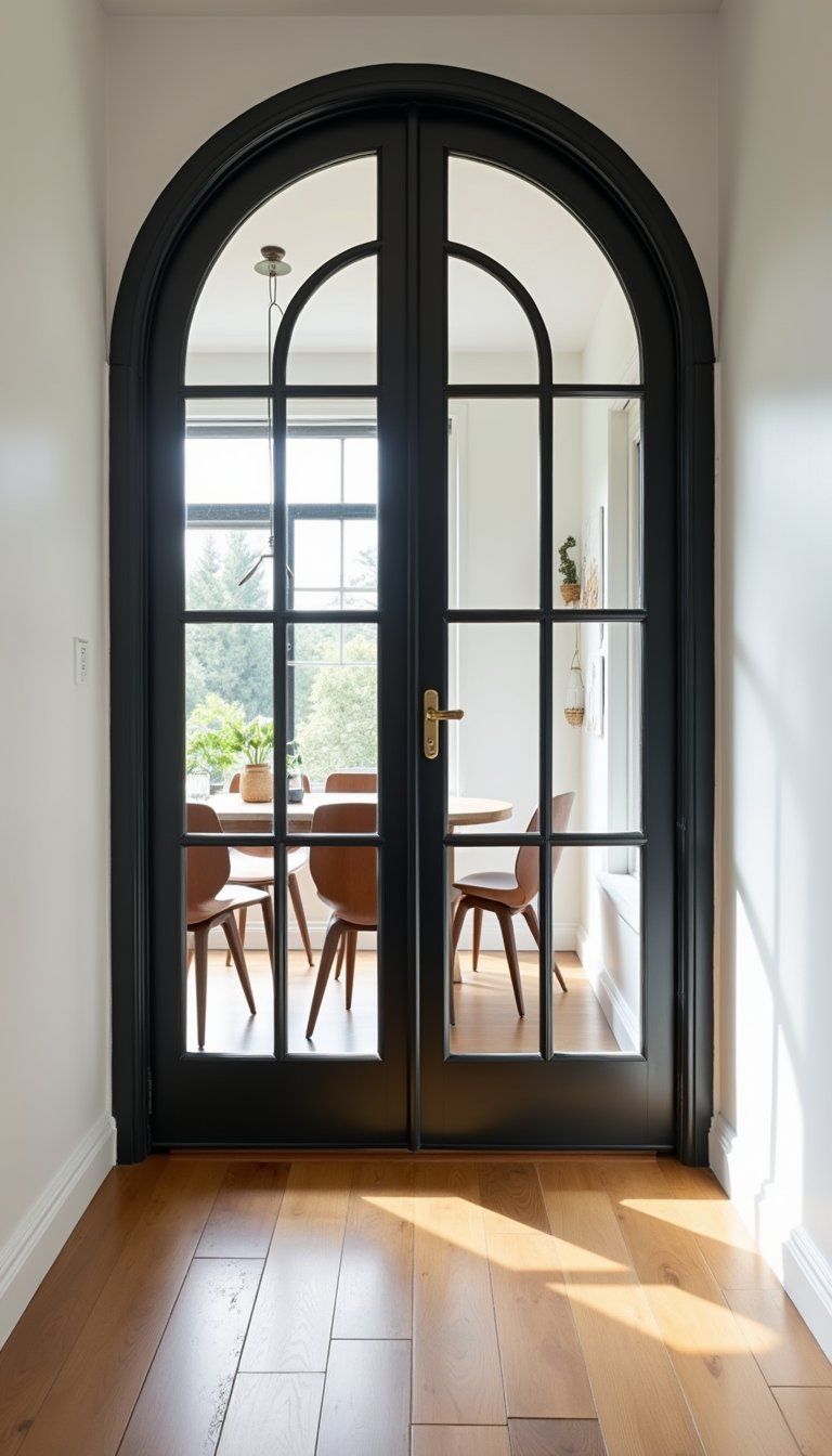 Black Metal Arched French Doors For Modern Homes
