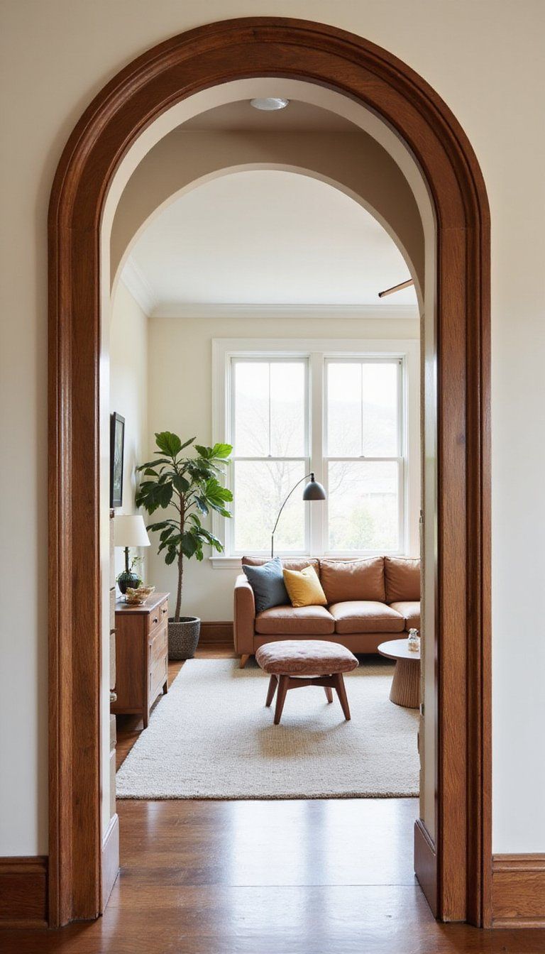 Classic Curved Arch With Warm Wood Trim